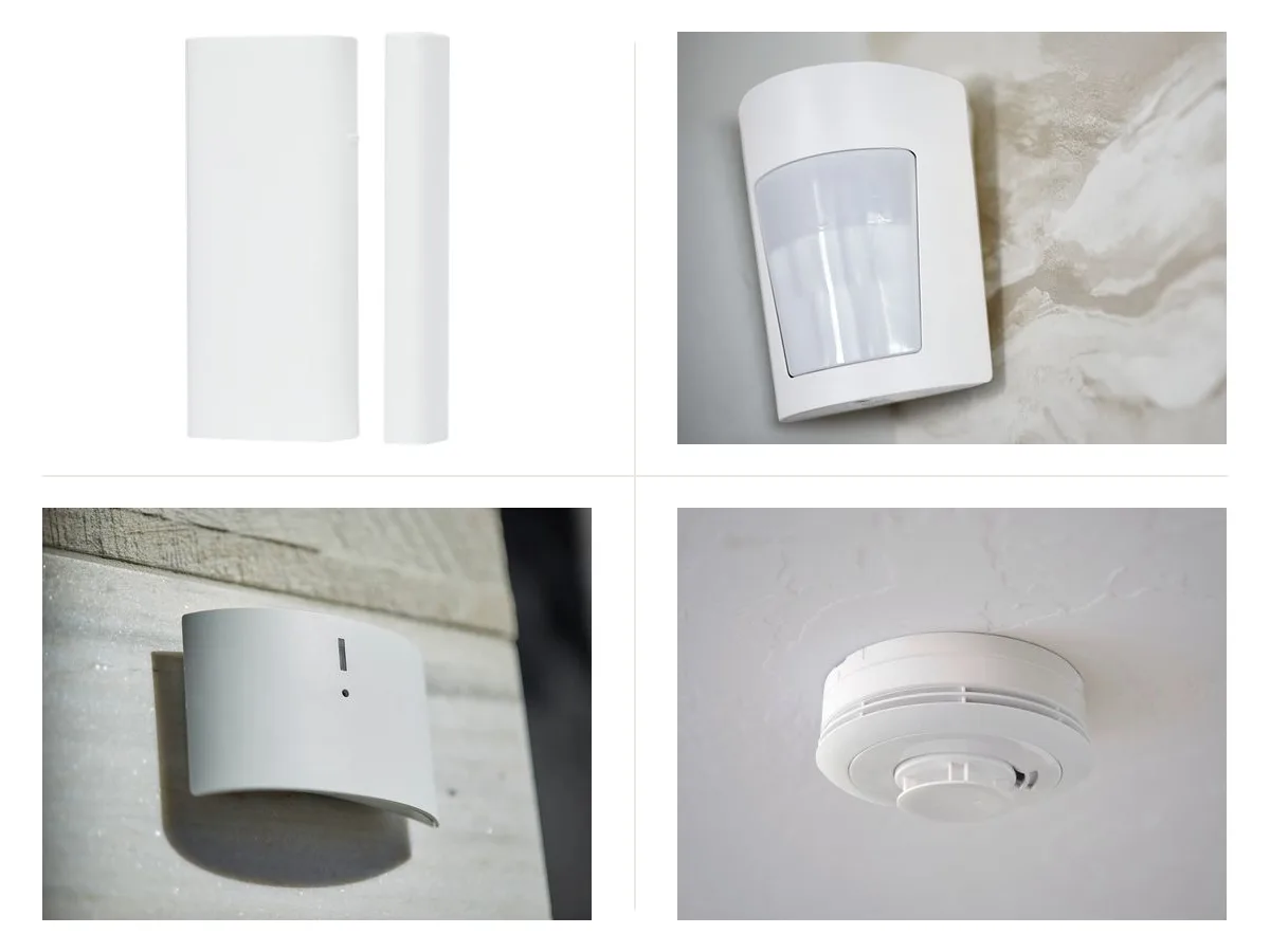 PowerG wireless door/window contact, motion detector, glass-break detector and smoke & heat detector